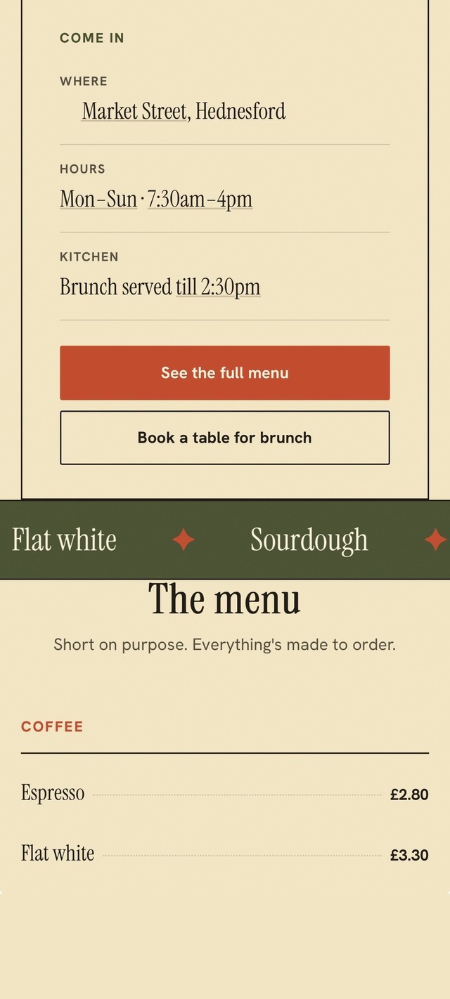 Mobile view of an upgraded cafe website