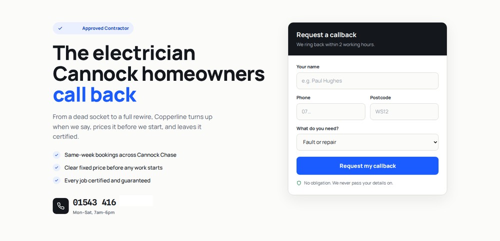 An electrician website we host and keep updated